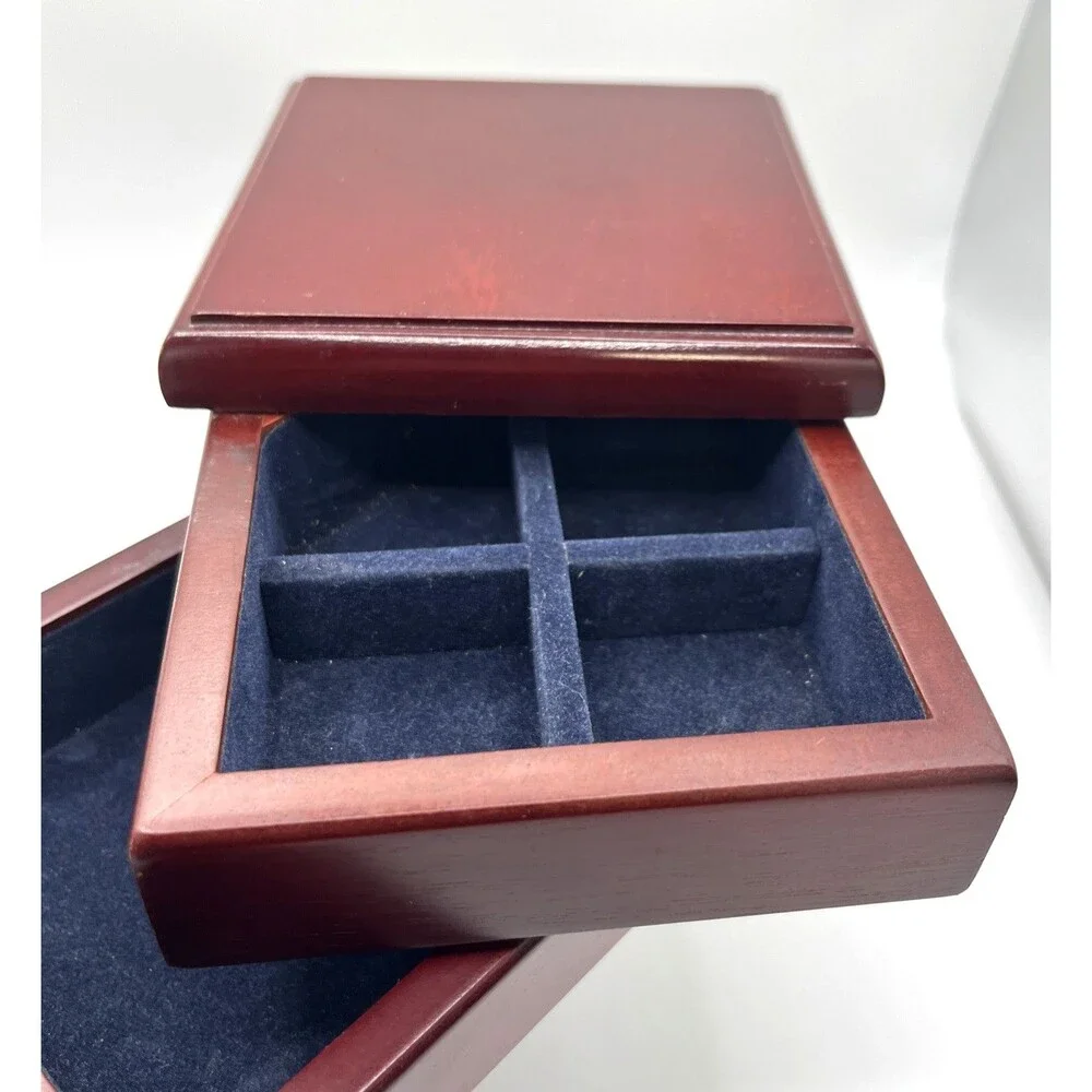 Vintage Swivel Tiered Wooden Jewelry Box Organizer Flex Zorb Anti Tarnish Lining